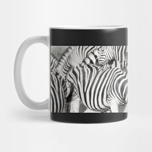 Zebra herd oblong black and white stripe full frame. Mug